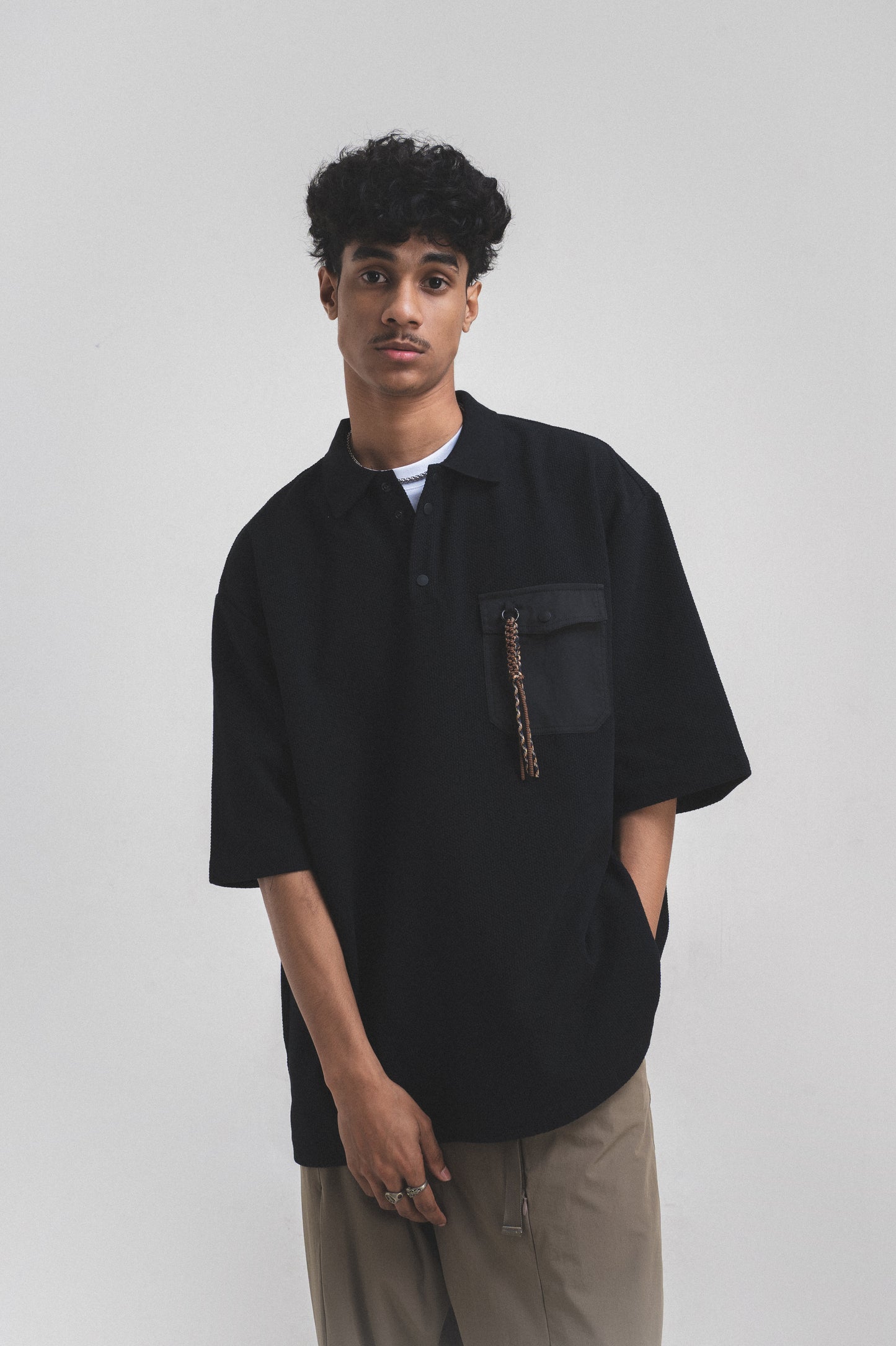 ANS Macar Polo Overshirt - Black